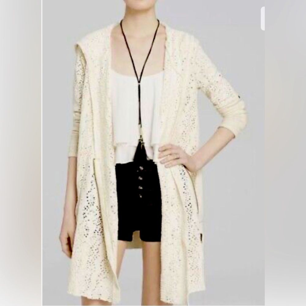 Free People crochet sweater hoodie cardigan dress